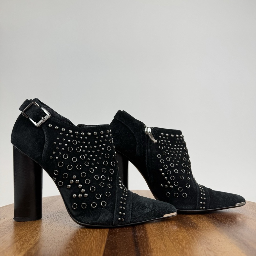 Womens Barbara Bui Black Suede Studded Heeled Ankle Boots Booties Size EU 37